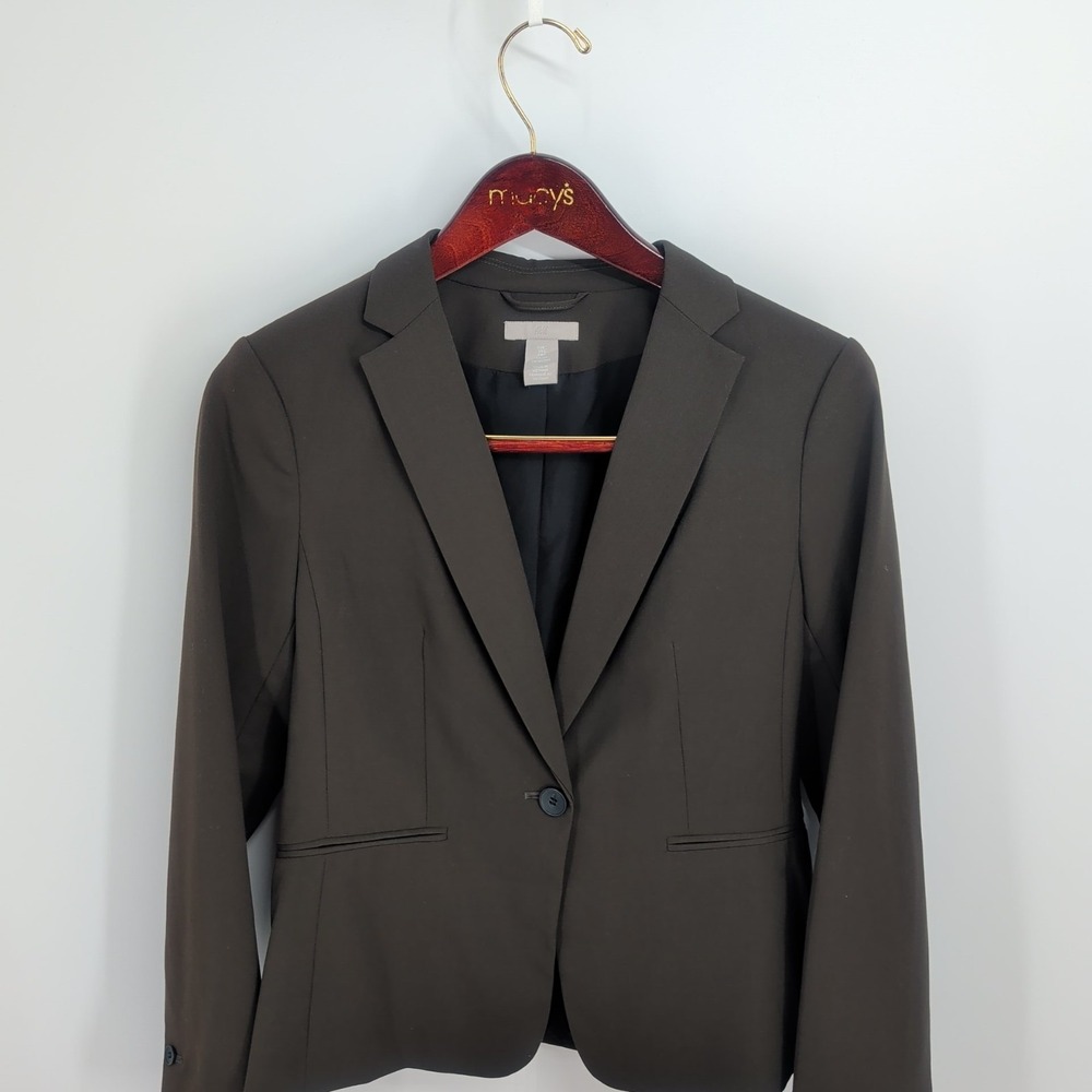 H&M Single Button Notched Lapel Career Office Slim Fit Blazer Dark‎ Brown Size S
